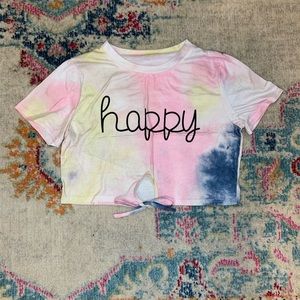 happy crop tie front crop tee.